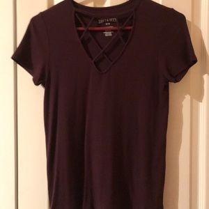 Maroon tee shirt with open chest